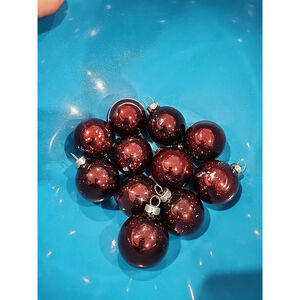 1970's RAUCH 1.5” Maroon Glass Christmas Balls, Set Of 11, good Condition